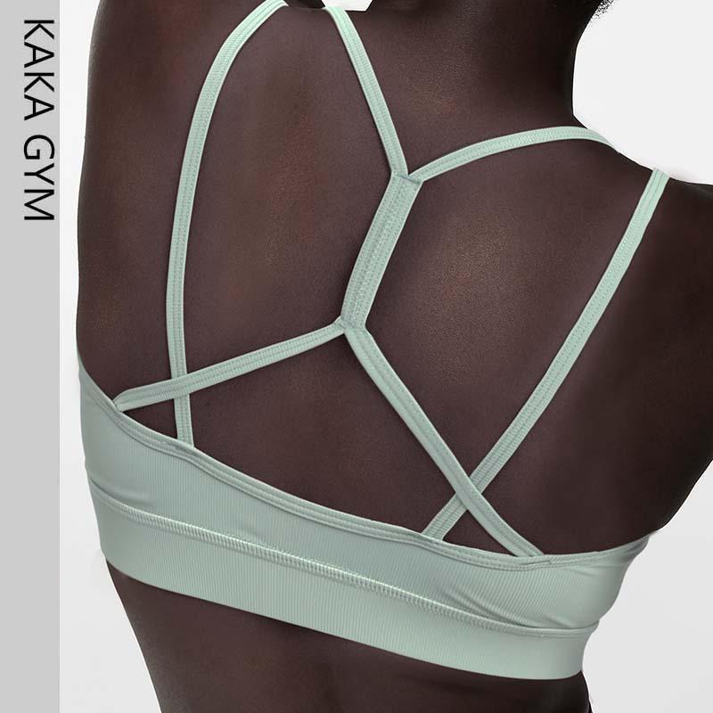 

Women Sexy string Sports Bras Removable Pads Fitness Vest Top Athletic Underwear Gym Workout Top Cloth1, Black