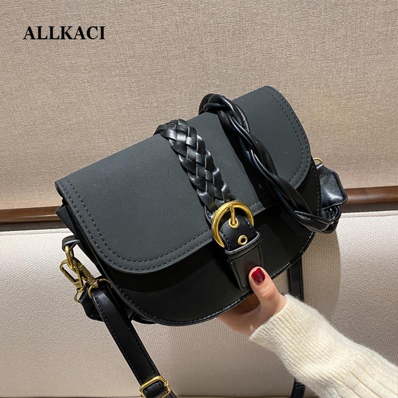 

ALLKACI Women Luxury Shoulder Bags PU Leather Crossbody Bag for Women Female Crossbody Bag Half Round Messenger For Girls 50, Black