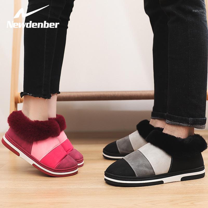 

NEWDENBER Winter Home Stripe Women Fur Slippers Warm Flock Plush Bedroom Ladies Flat Shoes Slides Couples House Furry Slippers1, Skin red