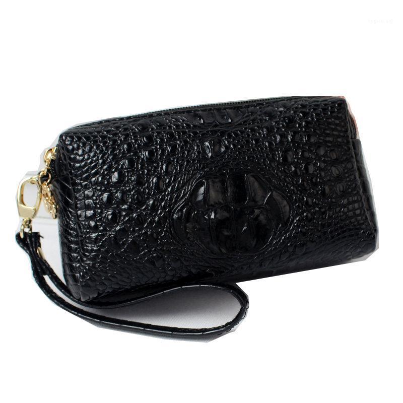 

Crocodile Design Pu Leather Cosmetic bag Women's Wallets Fallow Long Ladies three Zipper Wallet day Clutch Bag Mobile phone1, Black