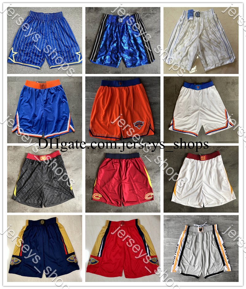 

Mens Magic Knicks Cavaliers Pelicans Shorts Retro ONeal James Ewing Stitched Hardwoods Classic Basketball Short Jers, Black;red