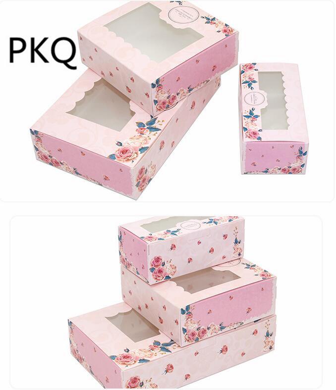 

2/4/6 holes Pink flower Cake box with plastic pvc window,Macarons Box,Cookies, Muffin Biscuits packaging Box ,10pcs