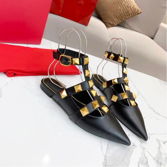 

2022 Vltno Designer Sandals Studded Shoes Rivet Flat Summer women's slippers leather luxury dress shoes Multicolor High heel designers shoe with box 35-42, Orange