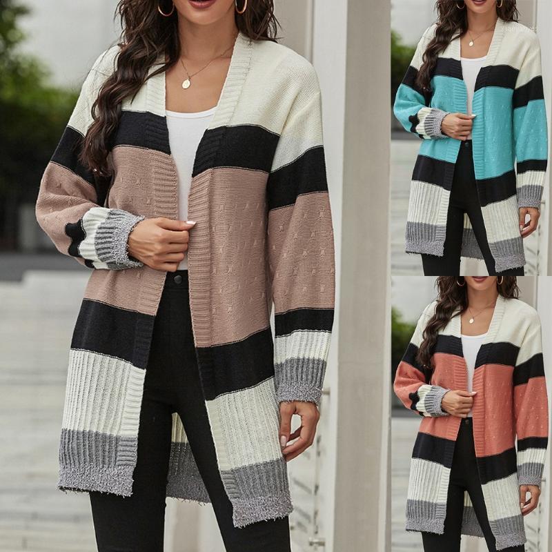 

2020 womens new style Fashion winter long-sleeved contrast stitching cardigan knitted jacket Comfortable soft casual bestselling1