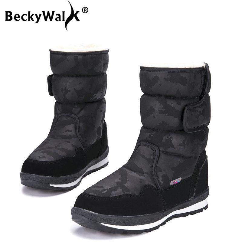 

BeckyWalk Winter Boots Women High Snow Boots Waterproof Plush Warm Shoes Woman Brand Camouflage Mid-calf botas feminina WSH3096, Fruit green