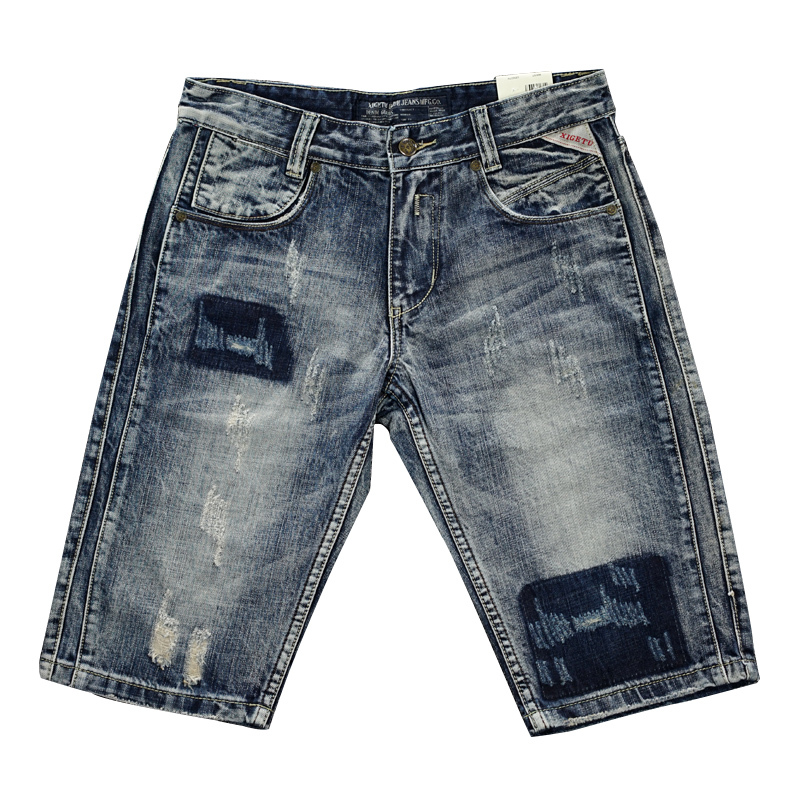 

2021 New Men's Fashions Short Brim Retrowash Torn Blue Breech Ripped Breeches Printed Hip Jeans Hombre Shorts Yg5w