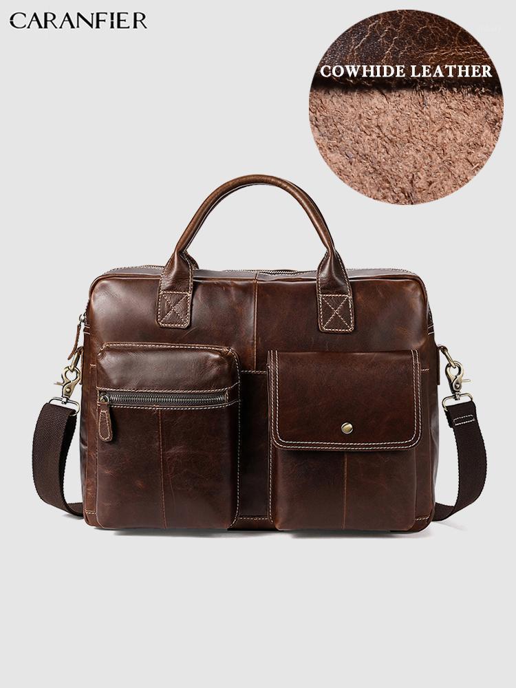 

CARANFIER Mens Briefcases Shoulder Messenger Bags Genuine Leather Vintage Crossbody Bags High Quality Business Laptop Handbags1, Oil red brown