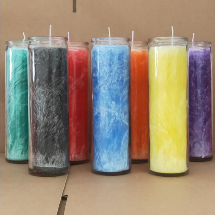 

Glass colorful religious Ice Flower layers chakra rainbow 7 days Candle