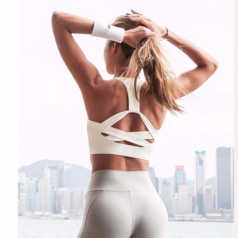

2020 New Style White Strap Push Up Sports Bra for Women Gym Running yoga top Bra Athletic Vest Hollow out Sportswear Underwear1, Black