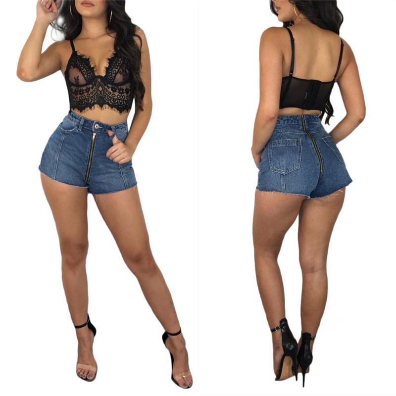 

Sexy zip-up mini jeans shorts ladies nightclub high-waisted denim shorts Summer club punk retro short hot pants, Blue