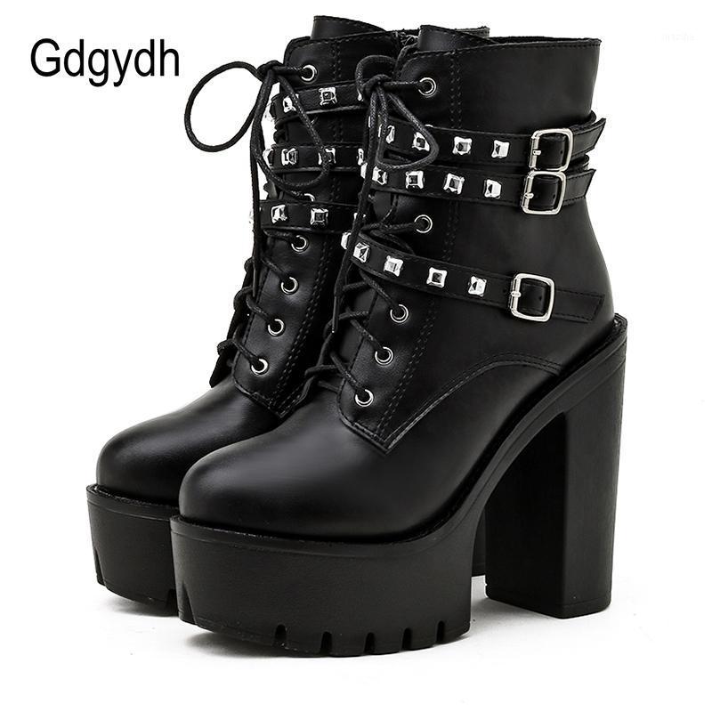 

Gdgydh Sexy Rivets Double Belt Buckle Women Boots High Heels Gothic Style Ladies Short Boots For Party High Quality Wholesale1, Black shoes