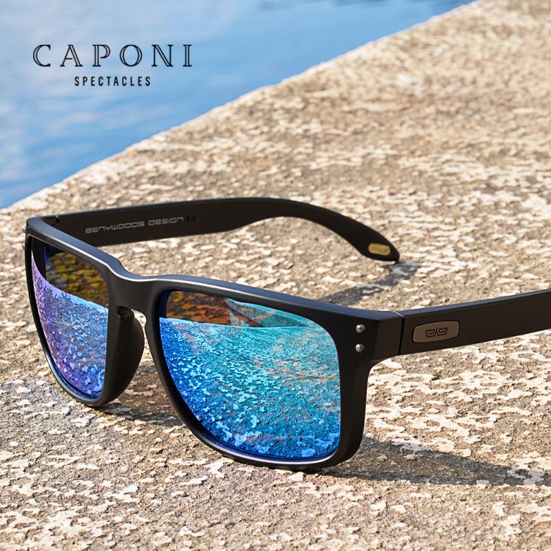 

CAPONI Blue Mirror Sunglasses Men TR-90 Frame Polarized UV Ray Cut Lense Eyewear Vintage Fashion Square Men's Sun Glasses CP9417
