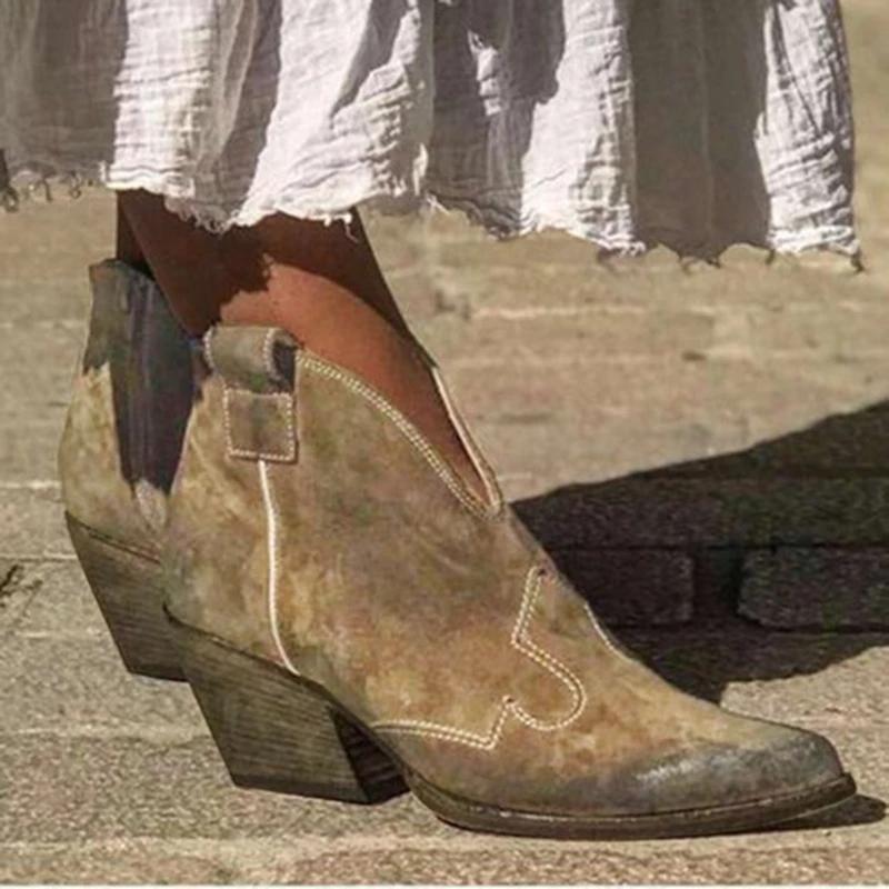 

Vogue Women Ankle Boots Autumn Female Deep V Shape Pointed Toe Zip Vintage Fashion Shoes Ladies Platform Chunky Med Heels, Coffee