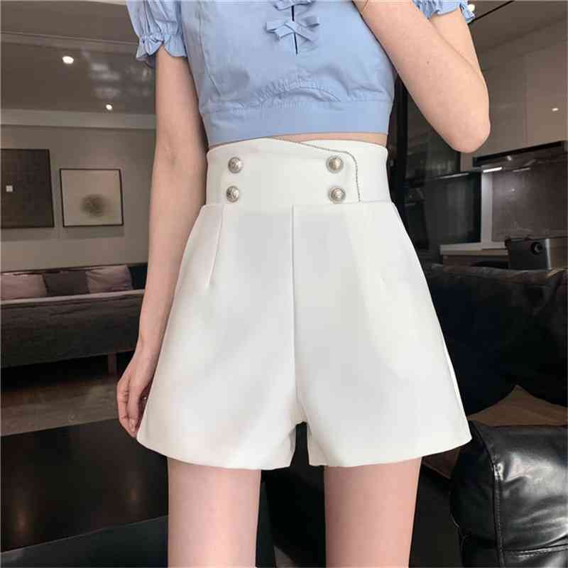 

Summer Casual High Waist Shorts Women Retro Loose All-match Tooling Shorts Female Fashion Straight Wide Leg Ladies, White;black