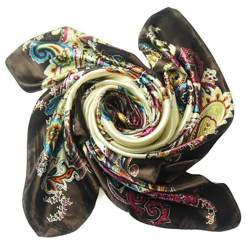 

New 2020 Women Scarf Fashion Satin Square Scarves For Women 100% Polyester 90*90cm