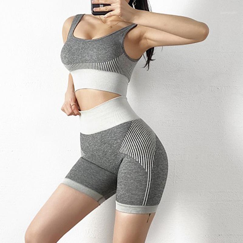 

Women 2Pcs Seamless Yoga Set Sports Suits Yoga shorts+ Sports Bra gym set Fitness Clothes Women Sportswear Workout Tracksuit1, Gray set
