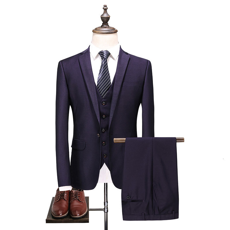 

2021 Spring Color Pure Business Suits Tuesday Men's Classic Wedding Dress Male (jacket Vest Pants) IONF, Blue