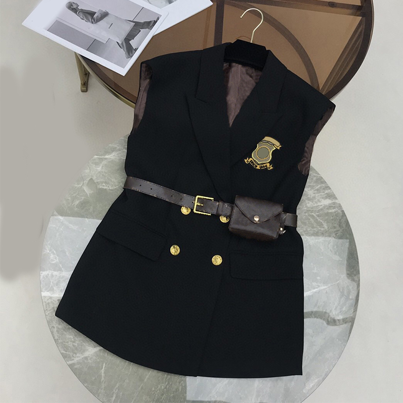 

Women's 2022 Fashion Jackets Sleeveless Blazer Vest With Belt Bag Turn Down Collar Double Breasted Women Suits Vest Outwear, Black