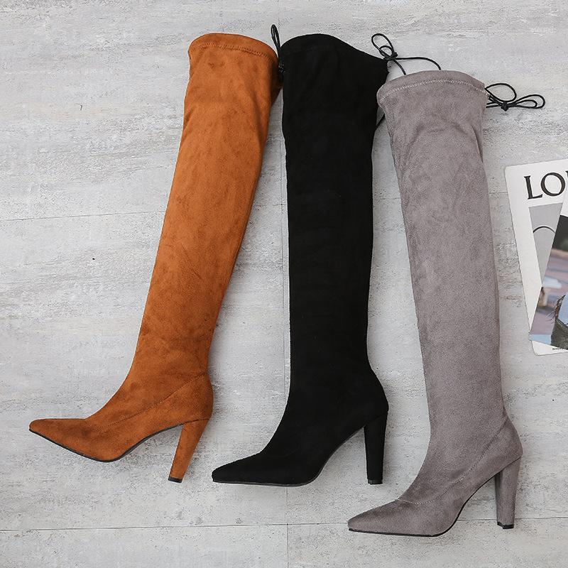 

Over the Knee Boots Women 2020 New Design Fur Warm Winter Shoes Women Fashion High Heel Thigh High Boots Long Woman Footwear 431, Gray