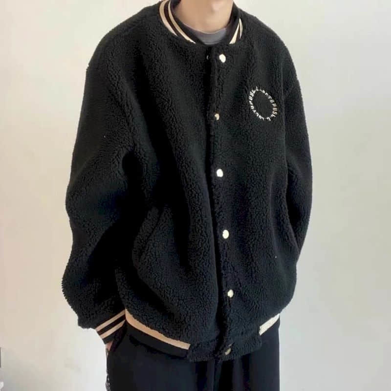 

2021 New Autumn/winter Clothes Women Jackets Embroidered Lamb Wool Thick Coat Retro Street Loose Casual Baseball Uniforms Goth Qz60, Black