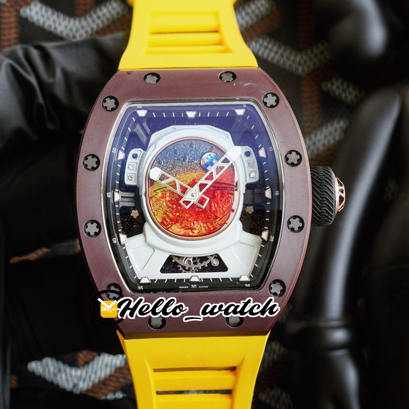 

Top Version New Mars Mission RM52-05 Tourbillon Red Mars Dial Miyota Automatic Mens Watch Titanium Alloy Case Two Tone Yellow Rubber Watches, Original box