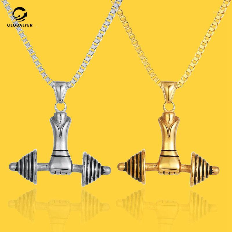 

Chains European And American Jewelry Fitness Sport Pendant Couple Titanium Steel Dumbbell Necklace Men's Birthday Gift 2581