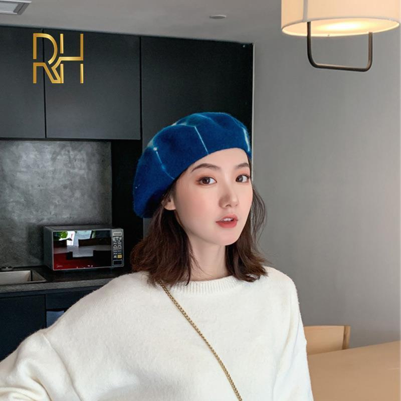 

Wool Vintage Warm Wool Winter Women Tie-dyeing Beret French Artist Beanie Hat Cap For Sweet Girl Gift Spring And Autumn Hats RH1, Red