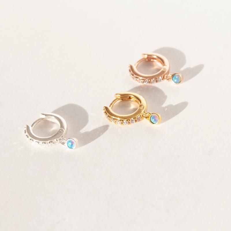 

simple minimal dainty delicate girl women jewelry 3mm bezel round white blue fire opal drop dangle earring fashion1
