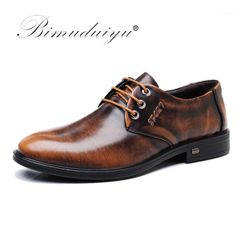 

BIMUDUIYU Genuine Leather Men Shoes Business Casual Dress Shoes Patent Leather Brown Black Round Toe Formal1