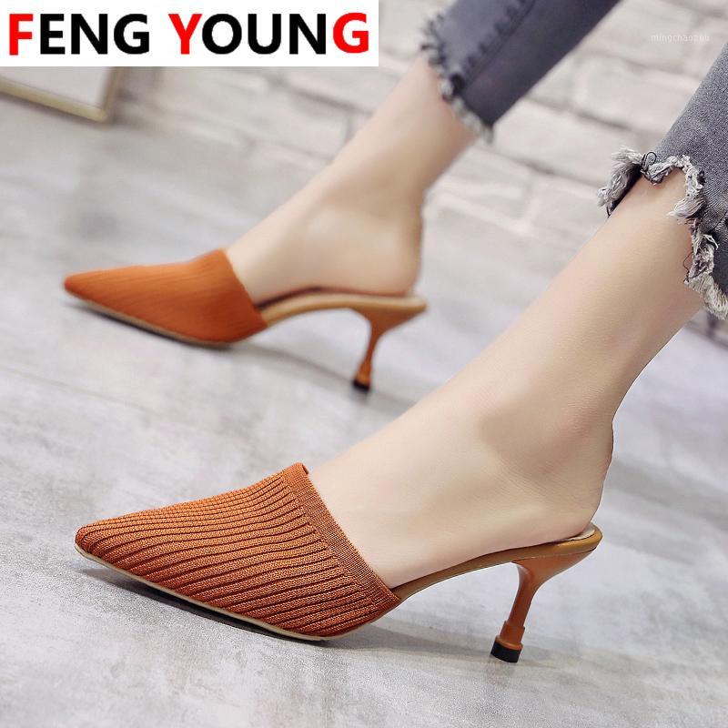 

Women Half Slippers Slides New Knitting Pointed Slipper Fashion Women Half Slippers Slides High-Heeled Stilettos Beige Mules1, Orange