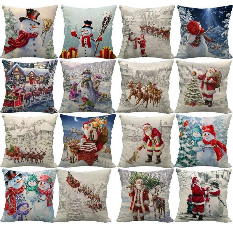 

45Cm New Year Christmas Pillowcase Linen Snowman Winter 18 Cushion Sofa Lumbar Throw Cover Color Waist Pillow For Home M8E3 Pillow Case1