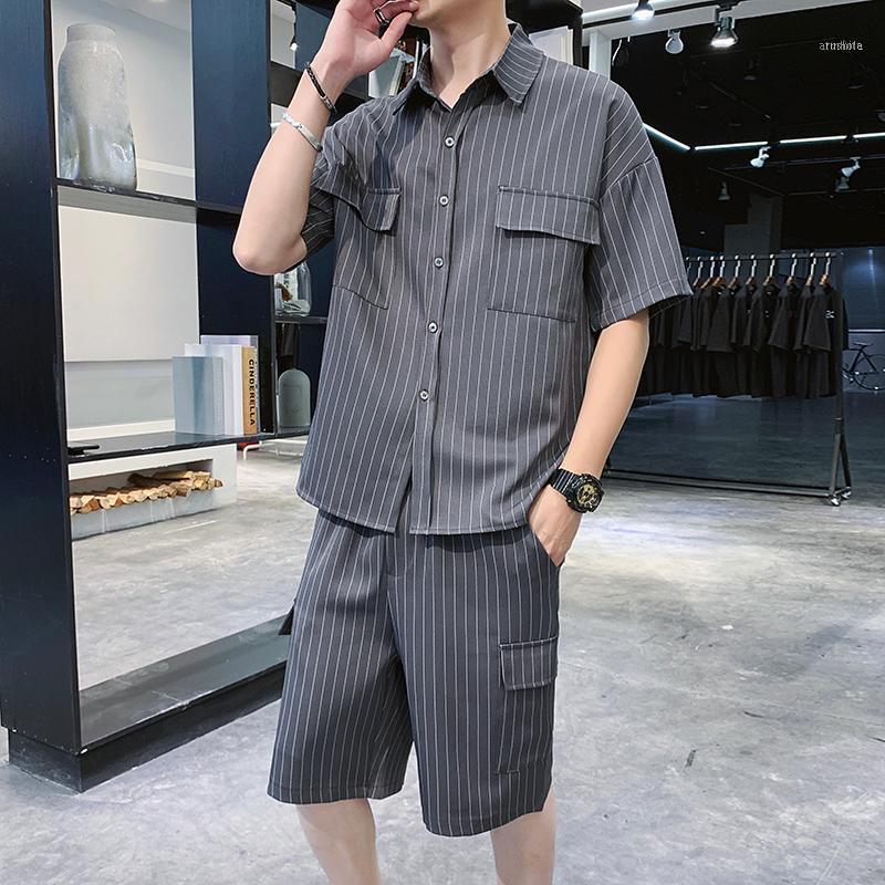 

3XL Oversized Double Pockets Front Shirt and Shorts Two Pieces Set Summer New Shorts 2 pcs Clothes For Men Plus Size XXXL11, Light gray sets men