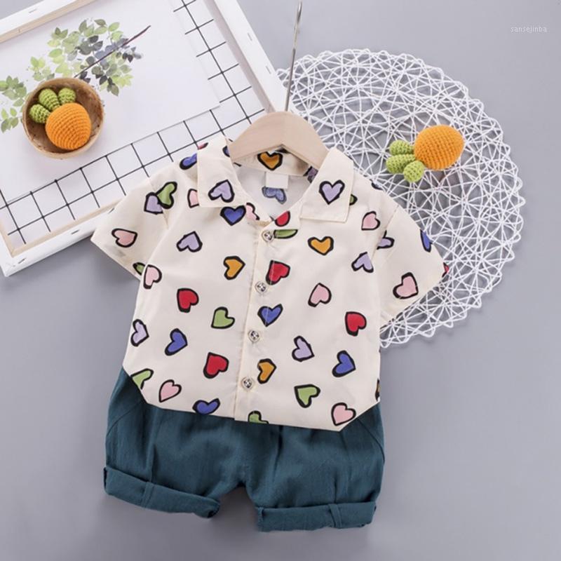 

2020 Two-piece Set Summer New Children's Suit Baby Cartoon T-shirt Korean Version Full Printed Love Short-sleeved Shirt + Shorts1, Orange