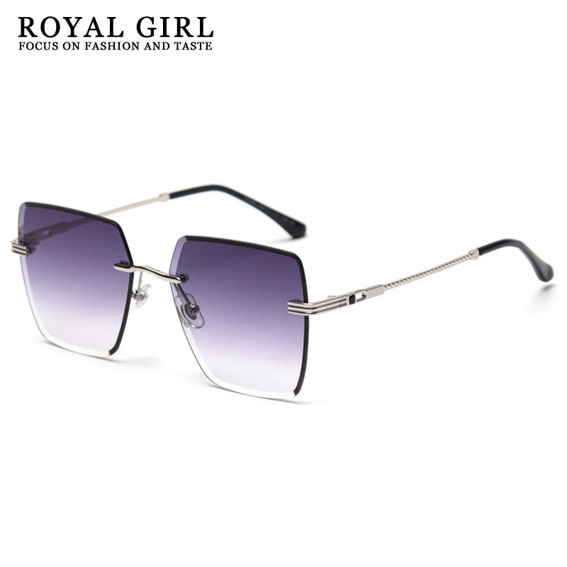 

Sunglasses ROYAL GIRL Fashion Black Gradient Sun Glasses Square Rimless Women Vintage Oversized Classic Brand Designer Ss072