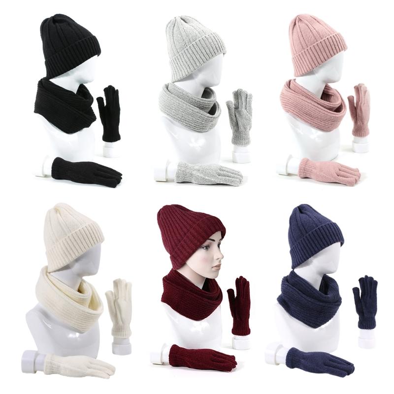 

3pcs Men Women Knitted Beanie Hat Scarf Gloves Set Unisex Thick Winter Warm Cap Neck Warmer