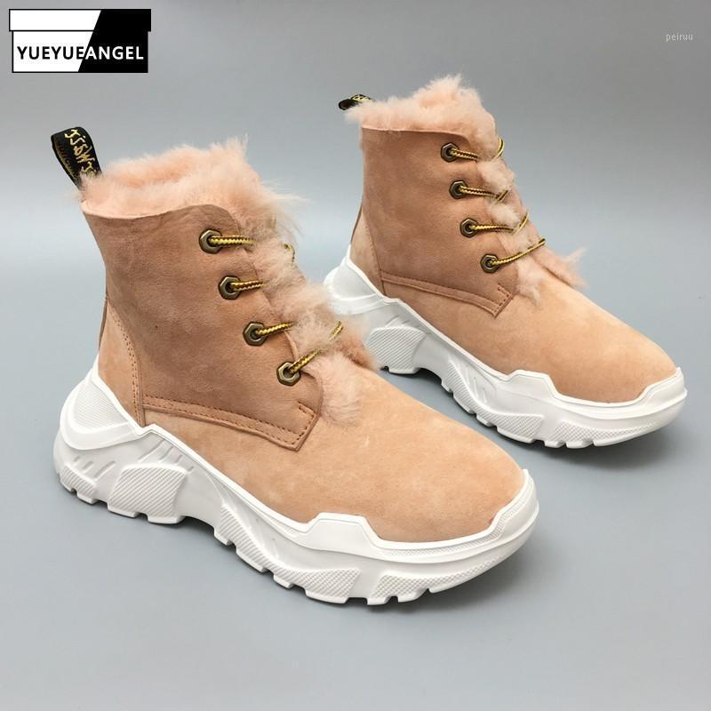 

Women Winter Sheepskin Shearling Snow Boots Wool Lining Thick Platform Shoes Antisikid Footwear Increasing High Top Ankle Boots1