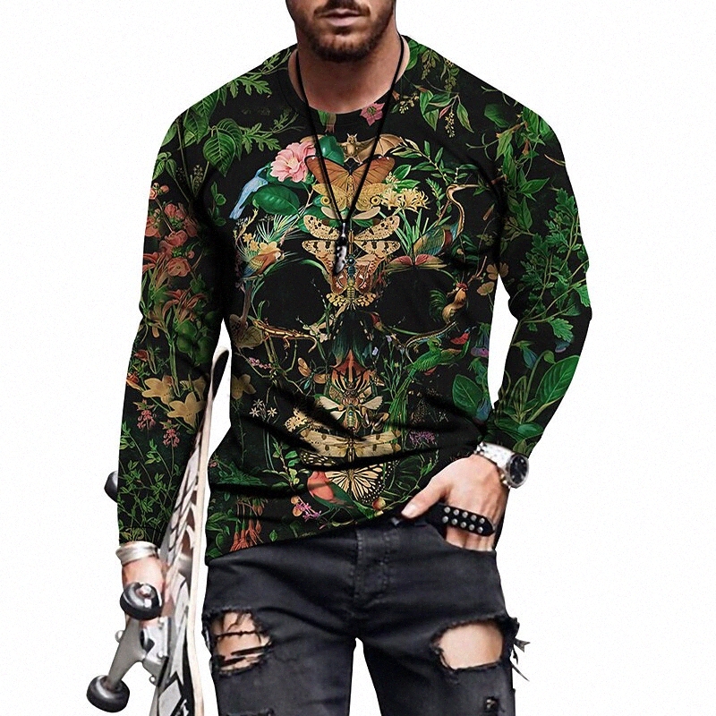 Men's Tee T shirt Shirt 3D Print Graphic Skull Plus Size Crew Neck Casual Daily Print Long Sleeve Tops Basic Designer Slim Fit Big and Tall