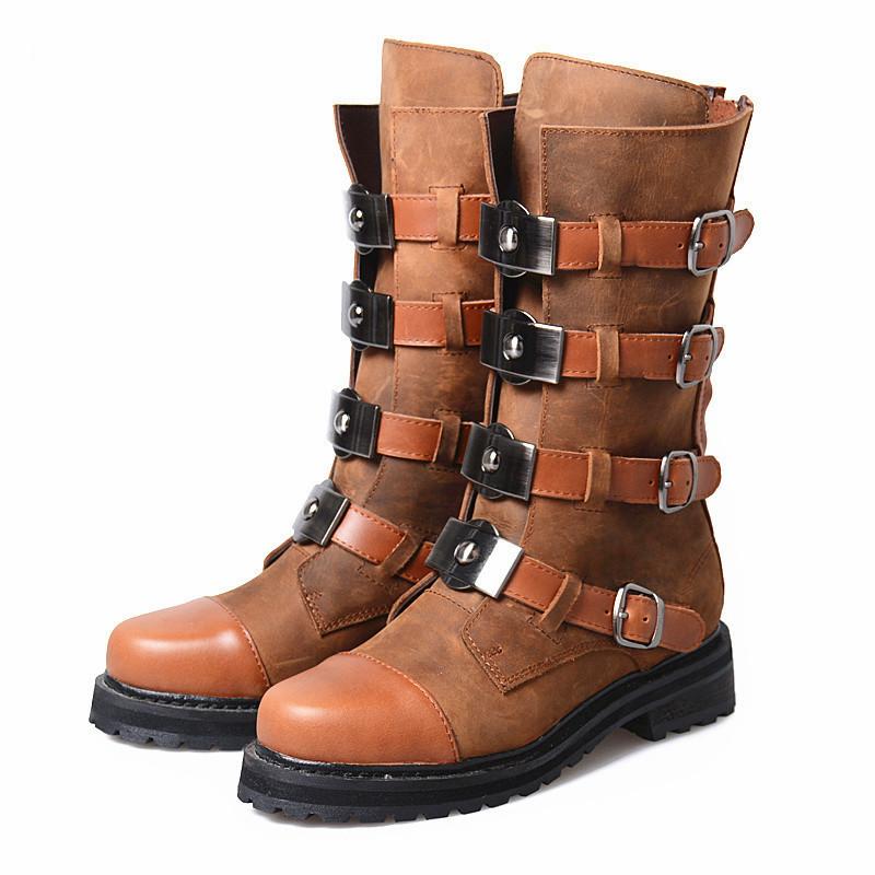 

Punk Style Women Vinatge Riding Boots Thick Heel Straps Back Zipper Motorcycle Boots Female Platform Botas Militares, Black