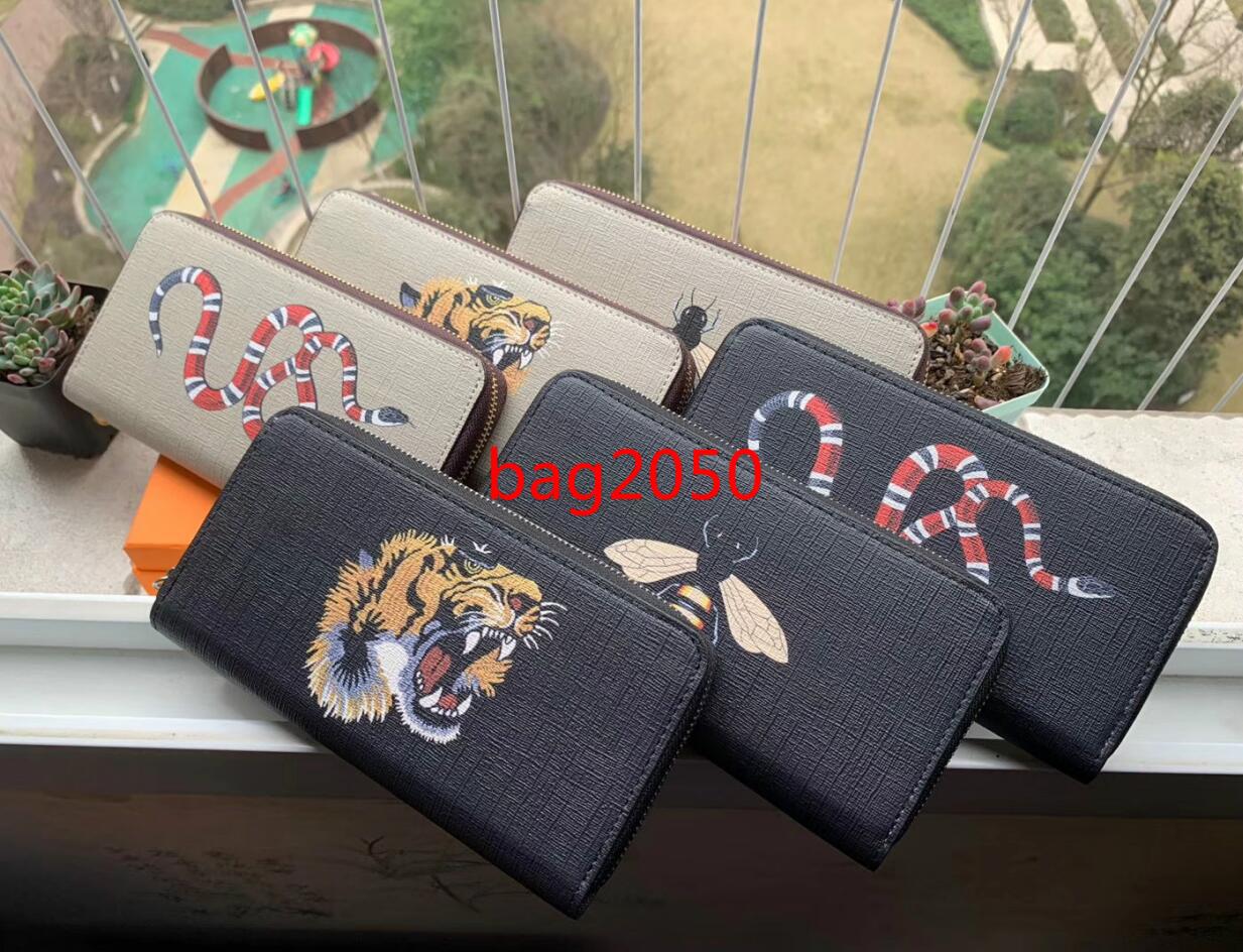 

High Quality 2021 Men Women Animal Wallet Zipper wallet Leather Black Snake Tiger Bee Wallets Long wallets Style Purse Wallet Card Holders, Red;black