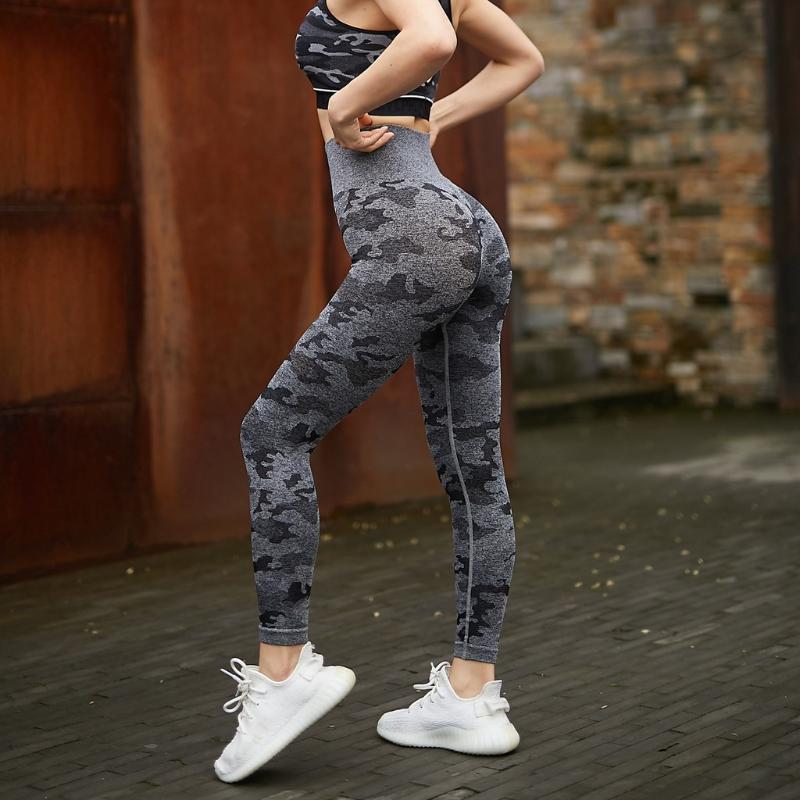 

Women Yoga Pants High Waist Workout Camouflage Leggings Fitness Gym Sport Yoga Athletic Pants Trainning Running Trousers Tights, Black