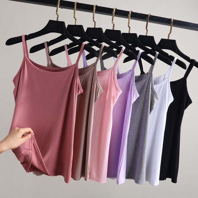 

Women 2021 Spring Autumn Fashion Solid Color Sleeveless Tops Female Short Slim Vest Tops Ladies Sling Bottoming Vest D902, Black