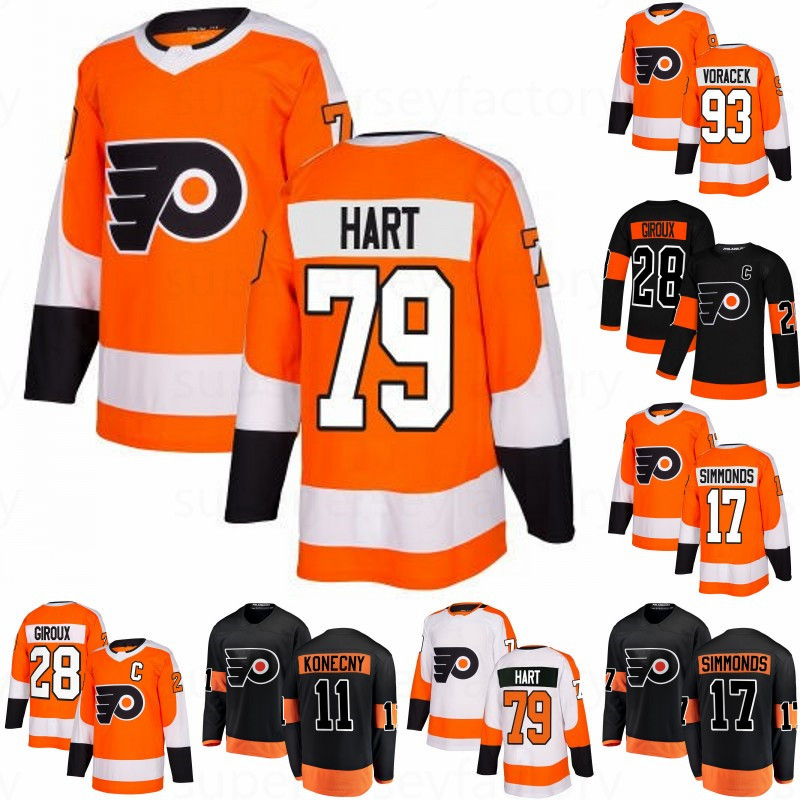 

Mens Philadelphia Flyers 79 Carter Hart 11 Travis Konecny 17 Wayne Simmonds 19 Nolan Patrick 28 Claude Giroux Jakub Voracek Hockey Jerseys, Black;red