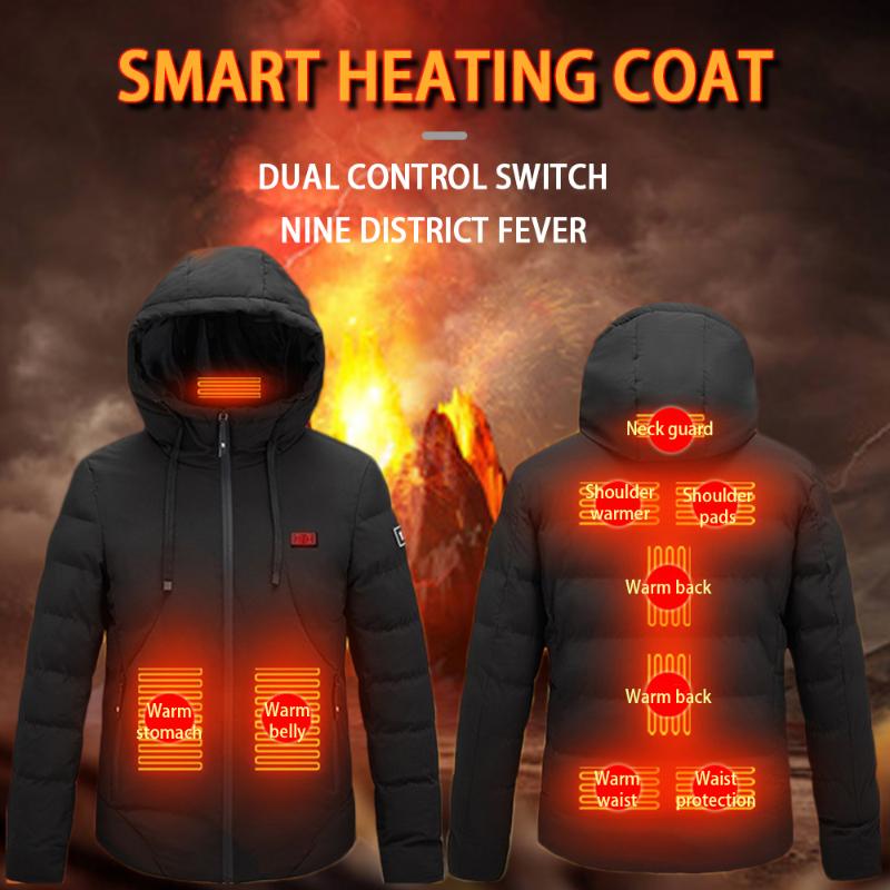 

5XL 9 Places Heated Vest USB Electric Heating Jacket Hooded Coat Thermal Clothing Hunting Vest Winter Warm Fishing Skiing Camp, Black
