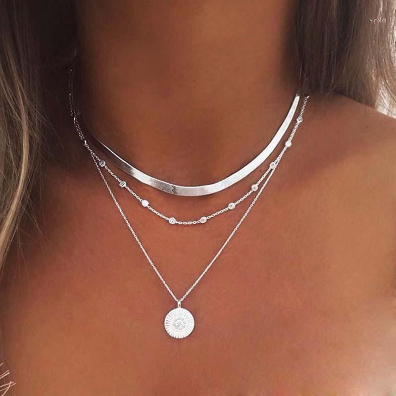 

XPAYXPAY Lotus Necklaces Jewelry Personalized Girl Silver Color Bohemia Alloy Necklace Multilayer Chain Lady Collares Collier1