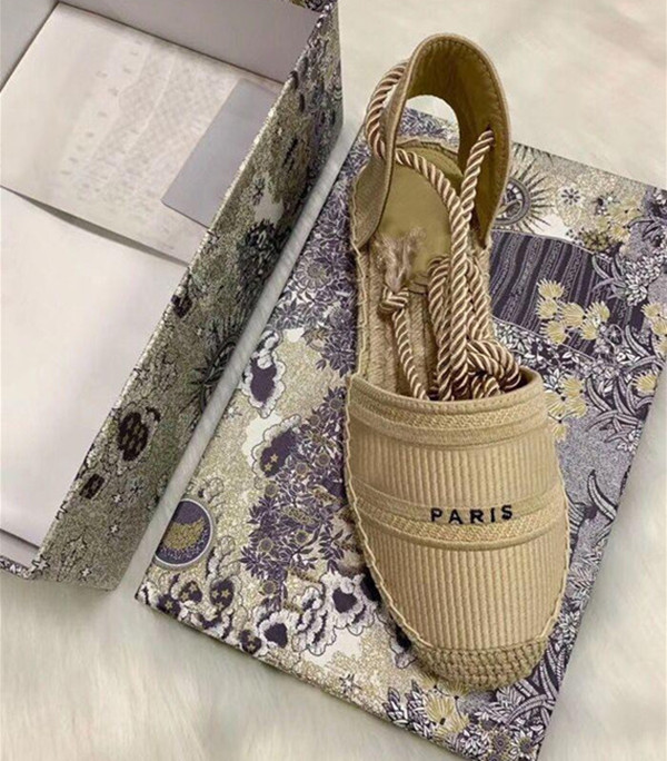 

designer platform casual Sandals summer fashion Alphabet fisherman shoes luxury woman shoe Hemp rope grass woven Baotou sandals size 35-42, Black