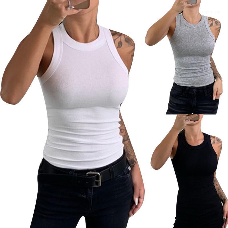 

2020 New Summer Female Tank Tops Sexy Solid Color O-neck T-Shirt Womens Sleeveless Elasticity Sweater Solid Casual Girls Vest1, Black