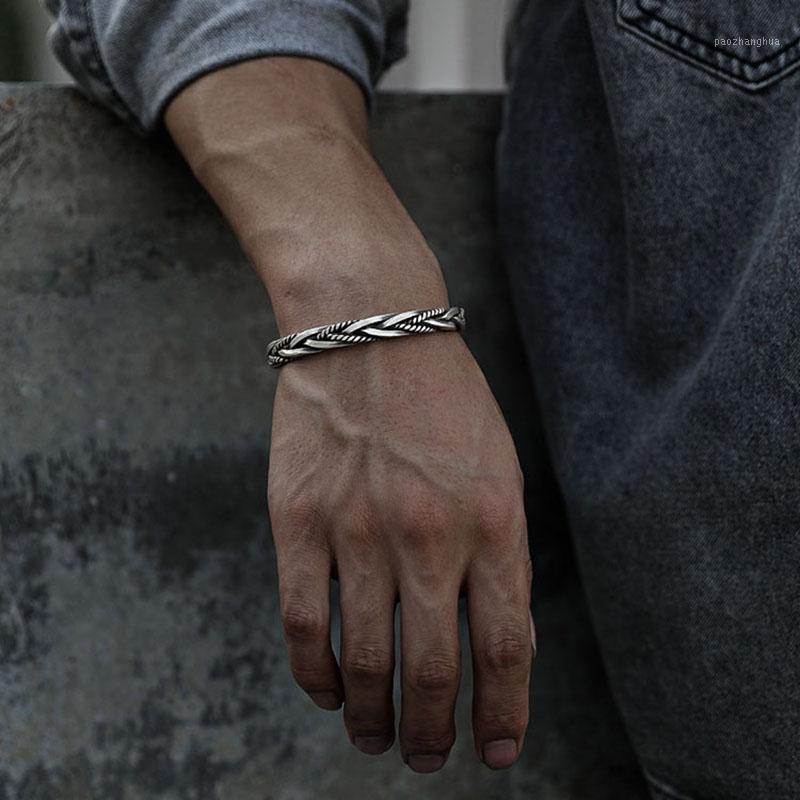 

Link, Chain Sterling Silver Twisted Woven Bracelet Neutral Retro Thai Original Handmade Exquisite Unique Opening Gift, Black