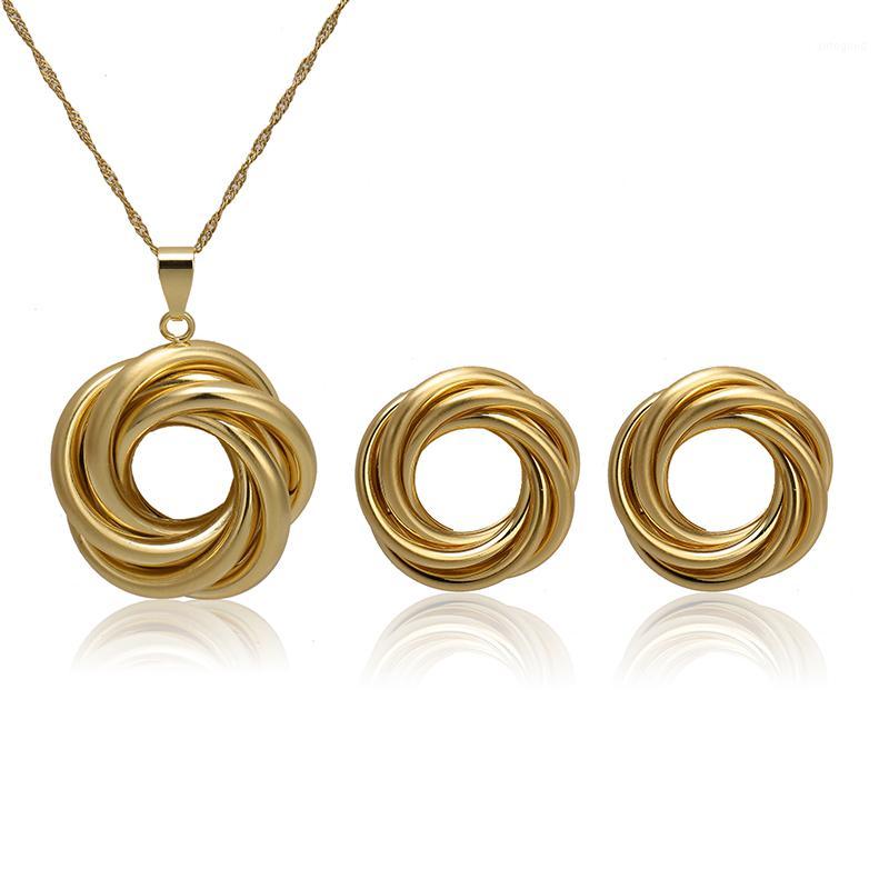 

Earrings & Necklace 2021 Gold Color Pendant Jewelry Set For Women Fashion Brazilian Bridal Party Daily1, As pic