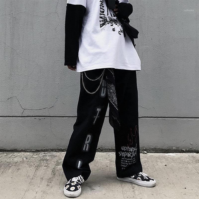 

QWEEK Mall Goth Pants Oversized Grunge Aesthetic Gothic Harajuku Punk Wide Leg Pants Women Streetwear Graffiti Women Trousers1, Khaki