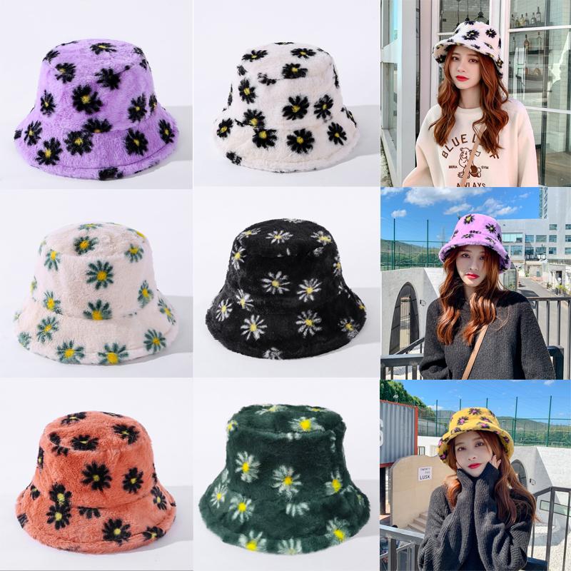 

Wide Brim Hats Autumn Faux Fur Daisy Leopard Womens Winter Bucket Thick Warm Lady Girls Korea Panama Outdoor Travel Velvet Fisherman Hat, Black